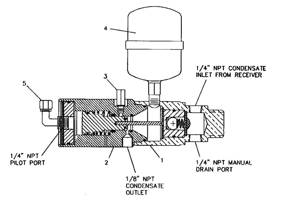 Automatic Drain Valve Diagram and Parts List for 2545E10V  Ingersoll Rand Compressor